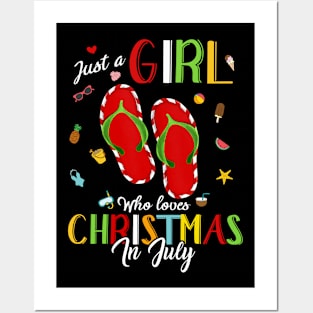 Just A Girl Who Loves Christmas In July Shirt Summer Gift Posters and Art